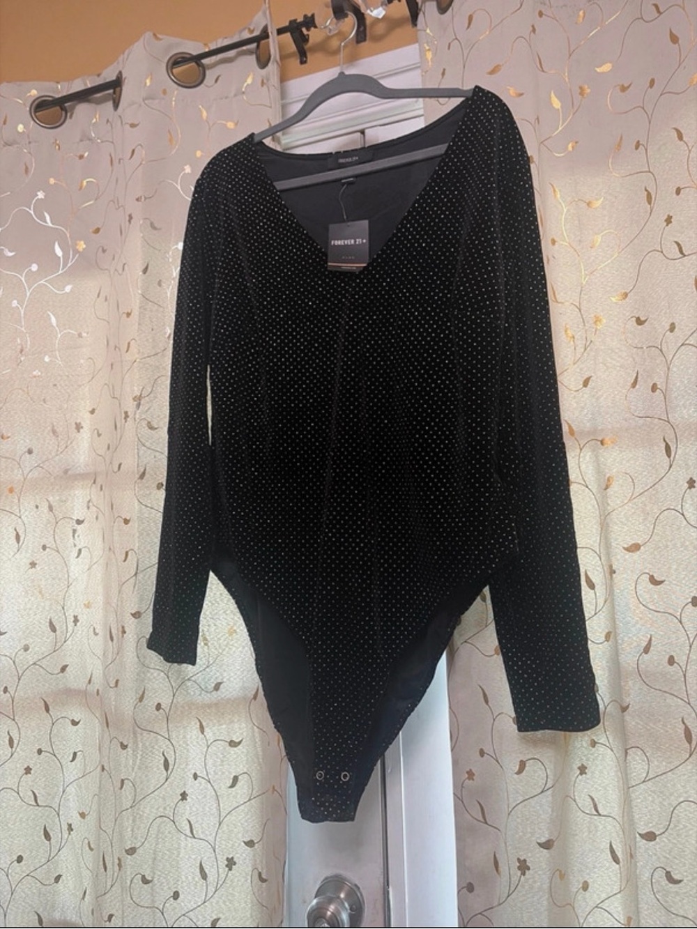 Forever 21 Black Velvet V-Neck Rhinestone Bodysuit Sweater